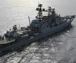 Russian Navy Destroyer Holds Military Drills in Mediterranean Sea