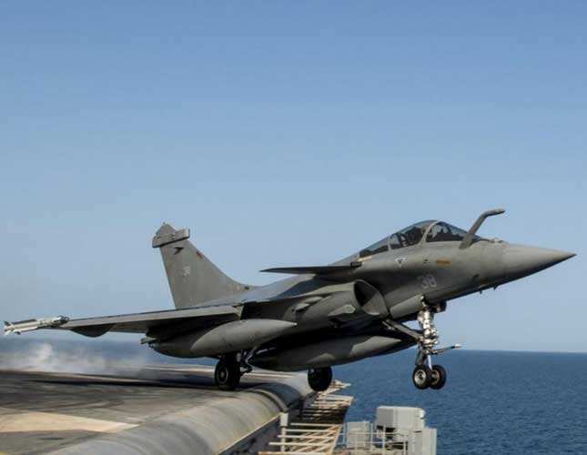 French Rafale omnirole fighter jet operates from U.S. aircraft carrier in the Arabian Gulf