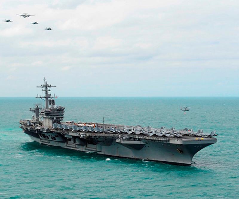 USS Theodore Roosevelt Aircraft Carrier Anchors in Dubai’s Jebel Ali Port 